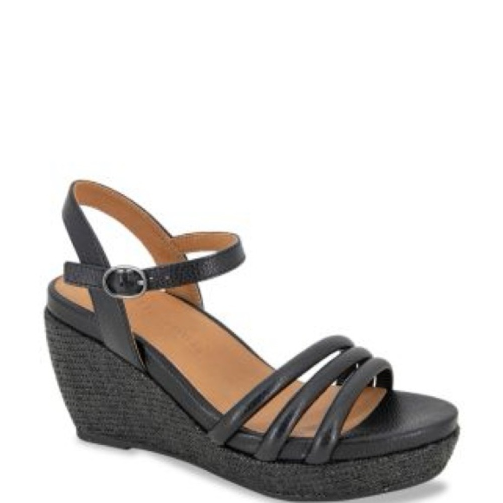 Kenneth Cole Black Wedge Sandals with Ankle Strap